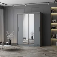 Schwebetürenschrank Kleiderschrank Schrank 150 cm Grau/Grau mit zwei Spiegeln Vista 01