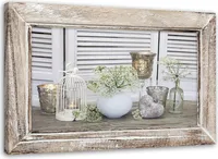 Leinwandbild stilleben in rustikalem holzrahmen 60x40 cm Feeby beige wandbild bereit zum aufhängen