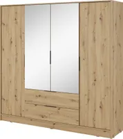 Masseno Drehtürenschrank CATERINA 206 cm Kleiderschrank Schlafzimmer Schrank 4-türig mit Spiegel Eiche Artisan