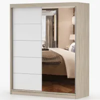 Schwebetürenschrank Kleiderschrank Schrank Schlafzimmer 160 cm Sonoma Eiche /Weiß mit Spiegel Bono 05