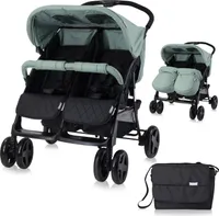 Lorelli Zwillingskinderwagen Twin, Zwillingsbuggy leicht und kompakt, Zwillingswagen, Kinderwagen für 2 Kinder, hellgrün