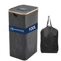 Meisterhome 100L Pfandflaschen Flaschensammler – Sammelbehälter mit Deckel, Flaschentasche - Behälter zur Aufbewahrung von Leergut & Altglas - Grau