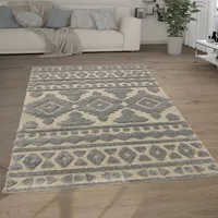 Hochflor Teppich Wohnzimmer Shaggy 3D Optik Ethno Boho Vintage Look Weich Grösse 120x160 cm