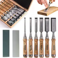 Stemmeisen Stechbeitel Set für Holz | Meißel für Holzbearbeitung, 6 Beitel + 2 Abziehsteine + Koffer von Hawerk - Stecheisen Satz für Anfänger und
