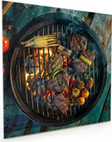 Küchenrückwand Spritzschutz Glas mit Motiv Sommergrillfest 40 x 40 cm