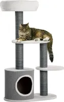 PawHut Kratzbaum Katzenbaum 98 cm Kletterbaum mit Kratzbrett, Katzenkratzbaum mit Katzenhöhle, 3 Plattformen, Katzenmöbel, Grau+Weiß