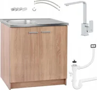 Kuchyňská linka Dub Sonoma 80 x 50 Dřezová baterie Cersanit Chromové armatury