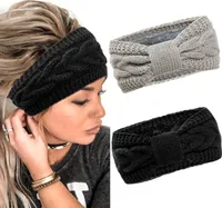 ALSTER HERZ® 2x Ohrenwärmer Schwarz + Grau, Haarband Fleece Damen, Grobstrick Zopfmuster, A0222