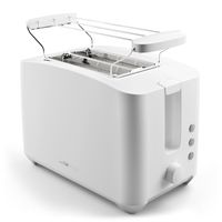 Clatronic kompakter Toaster 2 Scheiben | Toaster mit Auftau-/Aufwärm-/Schnellstoppfunktion | Toaster mit Brötchenaufsatz | Toaster weiß auch für Toastbrötchen & Fertigwaffeln | TA 3801