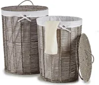 Grauer Wäschekorb aus Weide (2 Stück) (44 x 56 x 44 cm) (39 x 39 x 50,5 cm) (39 x 39 x 50,5 cm)