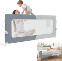 UISEBRT 200cm höhenverstellbares Rausfallschutz-Bettgitter, klappbar, 180 Grad drehbar, für Kinderbetten und Elternbetten, dunkel- und hellgrau