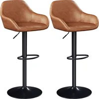 Yaheetech 2er Set Barhocker, Barstuhl Tresenhocker Hocker mit Rückenlehne, Bistrohocker drehbar, aus Kunstleder und Metall, höhenverstellbar Braun