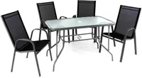VCM 5-tlg. Set Gartenmöbelset | Stapelstühle | Gartengarnitur | Glastisch | Sitzgruppe | Garten-Set