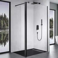 Mai & Mai Walk-In Duschwand Duschabtrennung 90x200cm 10mm Klarglas mit Nebenteil ESG-Sicherheitsglas mit  Runder Stabilisator Bremen02K Plus Schwarz