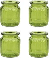 Windlicht Glas gerillt 8x9cm 4er Set grün