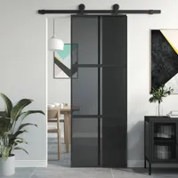 Drzwi przesuwne czarne 76x205 cm szkło hartowane i aluminium