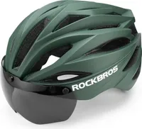 ROCKBROS Fahrradhelm mit abnehmbare Visier Integrierter Helm 58-62cm, dunkelgrün matt