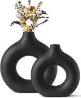 Vasen, Dekovase (2er Set), Keramik Vase, Moderne Dekovase, Milch Schwarz  Vasen matt, Pampasgras-Vase, Runde Handmade Getrocknete Blumenbehälter
