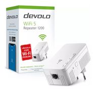 Devolo WiFi 5 Repeater 1200 až 1200 Mbit/s; WiFi mesh zesilovač, přístupový bod, WiFi zásuvka, WiFi opakovač 1x LAN připojení, bílá barva