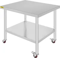 VEVOR 762 x 915 mm nerezový stůl Kuchyňský stůl s kolečky Restaurace Venkovní gril BBQ