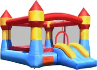COSTWAY Dmuchany zamek Dmuchany zamek Dmuchany zamek Trampolina Kompletny zestaw, bramkarz ze zjeżdżalnią, 370x280x230cm Kolorowy