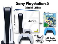 Sony Playstation 5 mit Laufwerk | Gamer Bundle | inkl. 2x Controller, Spiel: Sonic Frontiers, Controller Charge-Dock | Neustes Modell: CFI-1216A | PS5 Disc Disk Konsole