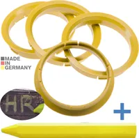 4X Zentrierringe 72,5 x 66,6 mm Gelb Felgen Ringe + 1x Reifen Kreide Fett Stift