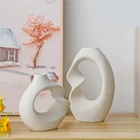Dekovase, 2er Keramik Vase, Handgefertigte Getrocknete Blumenbehälter, Pampasgras Vasen matt, Boho Blumen-Pflanzenbehälter, Kunsthandwerk Ornamente
