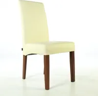 SIX Echt-Lederstuhl Massiv mit Nosag Federn Komfort Latexgurte Design Esszimmerstuhl Bambi Vollbezogen-Rindsleder Holzgestell Vollverleimt 150kg Belastbar Nussbaum Creme Weiss Nussbaum