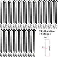 74 Stück Speichen 294mm Spokes schwarz VERZINKT 2mm inkl. Messing Speichennippel