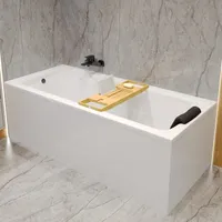 Badewanne Rechteck Set 5in1 170x75 mit Premium Ablaufgarnitur und Füßen GRATIS + Verkleidung (AcrylSchürze) + Bambus Holzablage | BADLAND TALIA