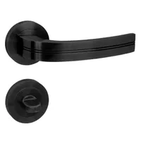 DOMINO Türgriff Drückergarnitur WC - Bad Set | Rund-Rosette | für Badezimmertüren | Set WC - Rosetten-Garnitur | Aluminium | Schwarz | DEKAN-R BLACK |