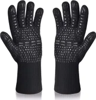 Grillhandschuhe Ofenhandschuhe Hitzebeständig bis zu 800 ° C Kochhandschuhe Grill BBQ Handschuhe (Schwarz)