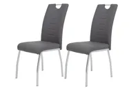 2er Set Stuhl Andrea - Kunstleder Grau - Bügelgriff und Metallgestell verchromt - 140kg Belastbarkeit