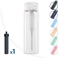 Wessper Wasserfilterflasche, Trinkflasche Aus Borosilikat Glas 680 Ml, Bpa Frei Wasserflasche Mit Filter Für Kohlensäurehaltige Getränke | Filterflasche Outdoor, Aktivkohle Filter Strohhalm