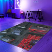 Gaming Teppich mit Konsole und Joystick rot und schwarz Größe - 120 x 170 cm
