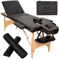 tectake 3 Zone Massage Table Set Daniel s čalouněním, kolečky a dřevěným rámem - černý