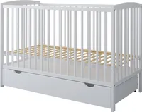 2in1 Babybett und Kinderbett 120x60cm, Weiss, mit 3-Fach Höhenverstellbarer und 3 Schlupfsprossen, Matratze und Schublade, Umbaubar zum Juniorbett, aus Kiefernholz