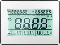 Detektor oxidu uhličitého Měřicí zařízení pro sledování kvality ovzduší s funkcí sběru dat a hodin 5,5palcový nástěnný detektor LCD s displejem CO2 Displej oxidu uhličitého Multifunkční tester pro měření koncentrace CO2 a teploty a vlhkosti, jakož i tlaku vzduchu a zobrazení kalendáře a času