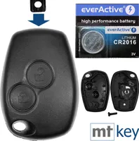 Auto Schlüssel Funk Fernbedienung 1x Gehäuse 2 Tasten + 2X Batteriespangen + 1x CR2016 Batterie kompatibel mit Renault/Dacia/Opel