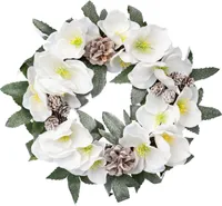 Dekokranz mit künstlichen Christrosen und Zapfen 32cm in Frostoptik