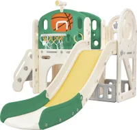 okwish Kinder-Kombi-Innenrutsche mit langer Rutsche, Aufbewahrungsbox, Tunnel, Treppenleiter, Basketballkorb und Tunnelbereich, Kleinkindrutsche, einfache Montage und Lagerung, Indoor-Spielstruktur