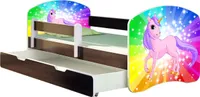 ACMA Jugendbett Kinderbett Junior-Bett Komplett-Set mit Matratze Lattenrost und Rausfallschutz Wenge 18 Pony Regenbogen 140x70 + Bettkasten