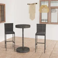 vidaXL 3-tlg. Gartenbar-Set mit Kissen Poly Rattan Grau