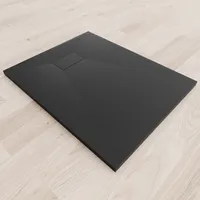 i-flair - SMC Duschwanne 100x80 cm mit anti-rutsch Oberfläche in schwarzer Steinoptik inkl. Ablaufgarnitur