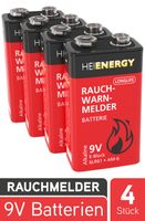 HEITECH 4x Rauchmelder Batterie 9V Block langlebig & auslaufsicher - 9V Batterien