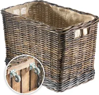 Kobolo Holzkorb für Kaminholz Kaminholzwagen mit Rollen- aus Rattan mit Jutefutter