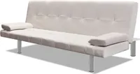 Rozkładana sofa z 2 poduszkami ze sztucznej skóry, kremowo-biała