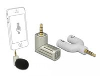 Kondenzátorový jednosměrný mikrofon pro chytrý telefon / tablet 3,5 mm 4pinový jack 90° úhlový stříbrný