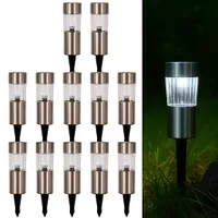 MasterLED Solar Gartenleuchte VR600 12er Set – 6000K Kaltweiß – IP44 Edelstahl – Erdspieß Außenleuchte – Dämmerungssensor